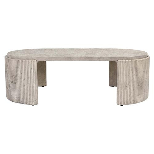 Morgan Industrial Loft Grey Concrete Oval Outdoor Ribbed Coffee Table | Kathy Kuo Home