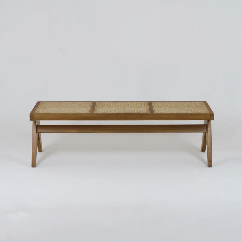 Pierre Jeanneret Solid Wood & Cane Bench | Wayfair North America