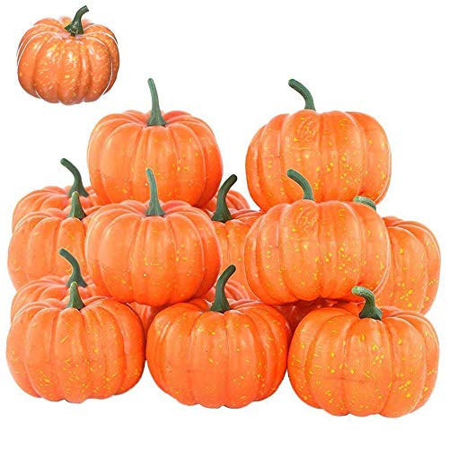 Lainrrew 12 Pcs Mini Artificial Pumpkins, Fall Harvest Simulation Pumpkins Decor Fake Fruit Home Decor for Halloween Thanksgiving Party Decorations (Orange) | Amazon (US)