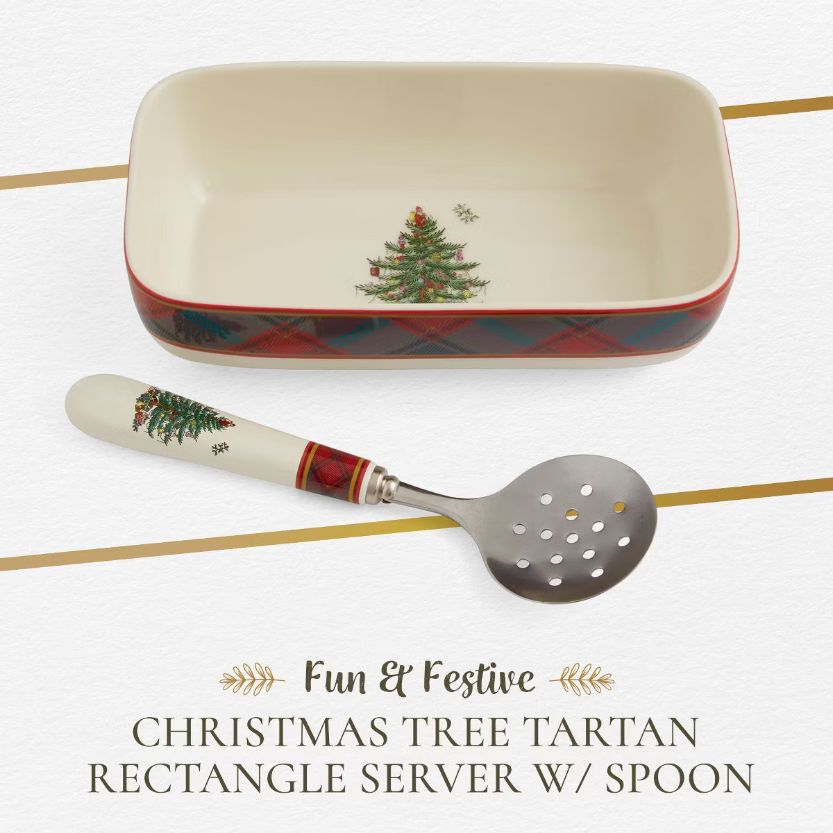 Spode Christmas Tree Tartan Cranberry Sauce Serving Dish with Slotted Spoon (8"x 4.25") - Server ... | Target