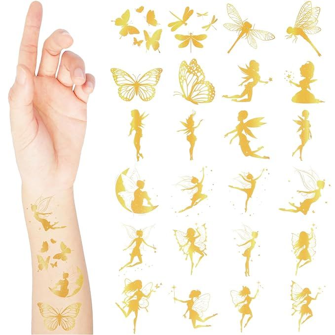 240 Pcs Fairy Foil Tattoos Temporary for Kids Glitter Face Tattoos Cool Body Sticker Costume Acce... | Amazon (US)