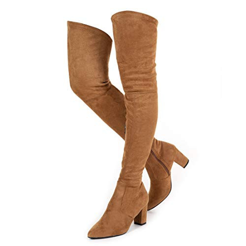N.N.G Women Over the Knee Boots, Brown Suede,Pointed Toe Block Heel,Side Zipper,Thigh High Winter Boots for Evening Wear and Party,Size 9 | Amazon (US)