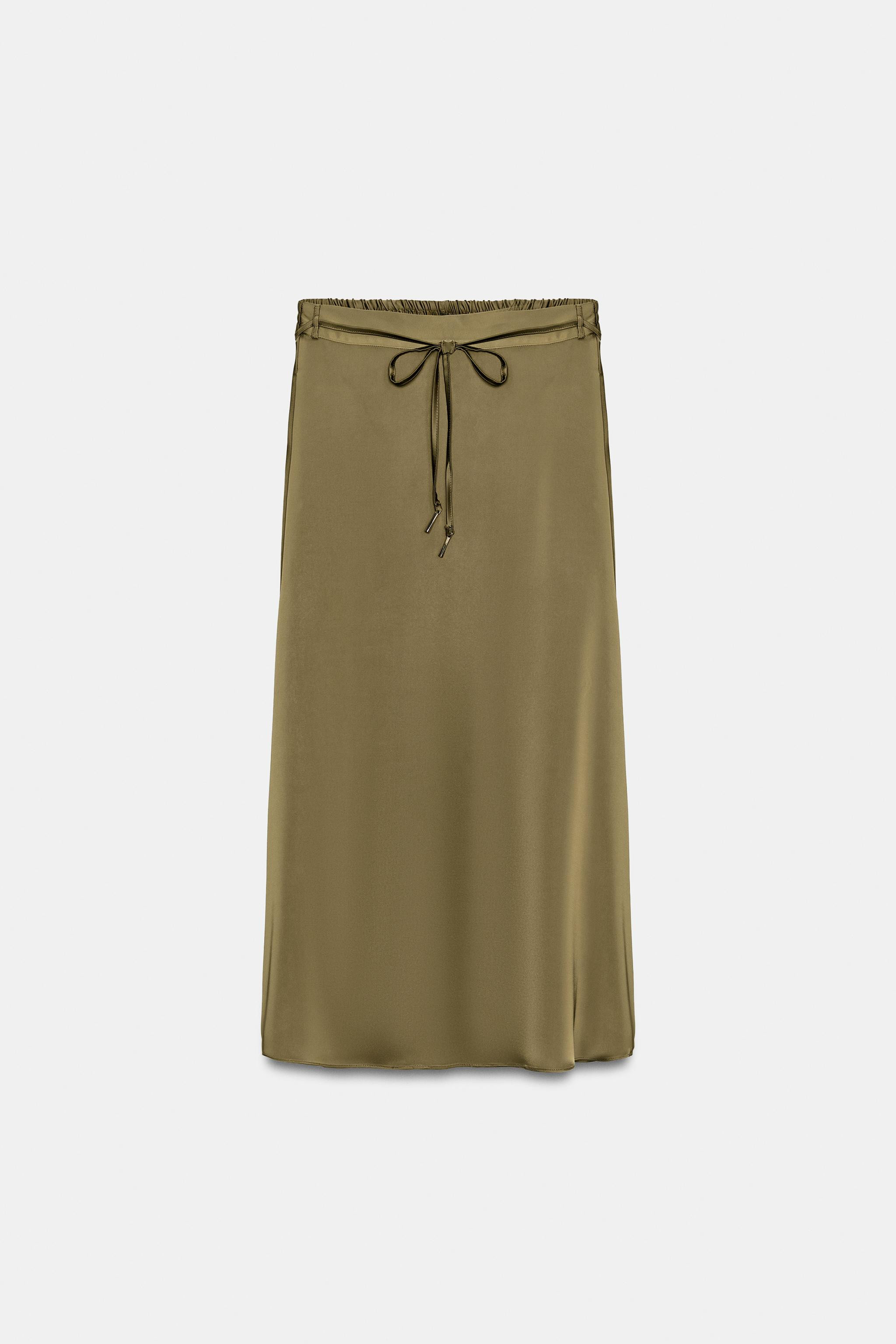 SATIN BELTED MIDI SKIRT | Zara US
