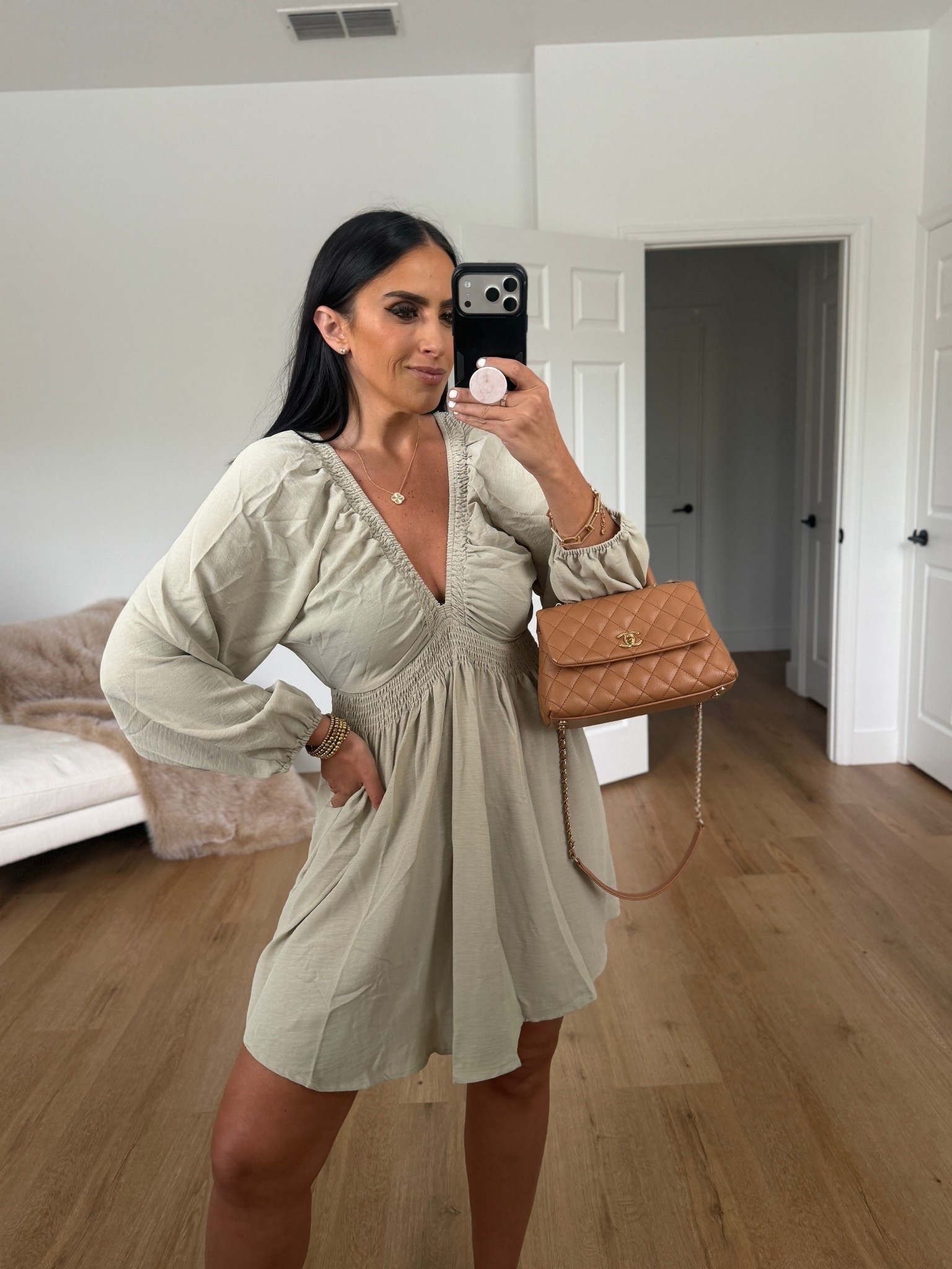 V Neck Puffy Sleeve Mini Dress 
Any size, Multiple colors