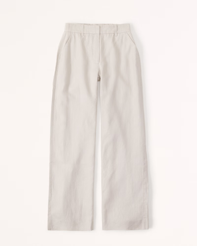 Premium Linen Flat Front Wide Leg Pant | Abercrombie & Fitch (US)