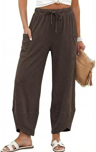 Athlisan Womens Wide Leg Pants Elastic Waist Baggy Palazzo Harem Pants with Pockets | Amazon (US)