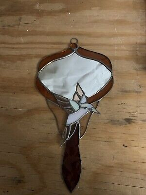Vintage Stained Glass Hummingbird Vanity Mirror Hand Held 11” Orange/reds  | eBay | eBay US