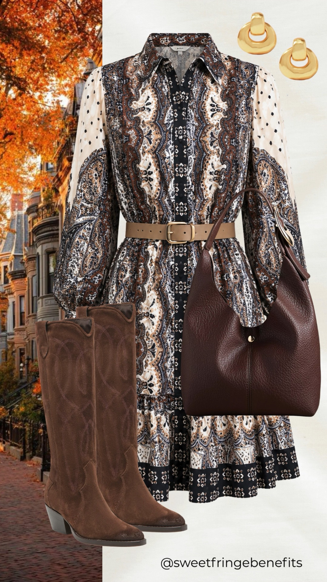 This is one of those fall outfits that never goes out of style. A beautiful printed shirt dress paired with rich brown suede boots, a classic hobo bag, and gold accessories creates an effortlessly polished look you'll reach for all season long.

💡 LTK MADE EASY
❤️ Heart = Support my posts!
🔖 Save = Get sale & restock alerts
📋 Lists = Keep favorites organized
📲 Share = Send lists and products to a friend. Hello, Christmas List!
💬 Comment = Ask me anything about sizing or styling. :-)

#LTKootd #LTKSaleAlert #LTKOver40
