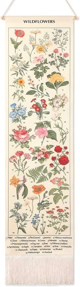 Vintage Floral Vertical Tapestry Wall Hanging Long Narrow Wall Art Fabric Flower Wall Hanging Ref... | Amazon (US)