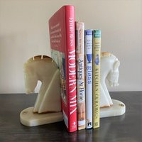 Vintage Mexican Onyx Stone Horse Head Bookends, Large Heavy Art Deco Style Carved Mcm Equestrian Dec | Etsy (US)