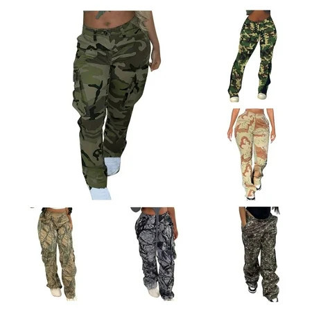 Owordtank Camo Cargo Pants for Women High Waist Casual Camouflage Printed Baggy Pants | Walmart (US)