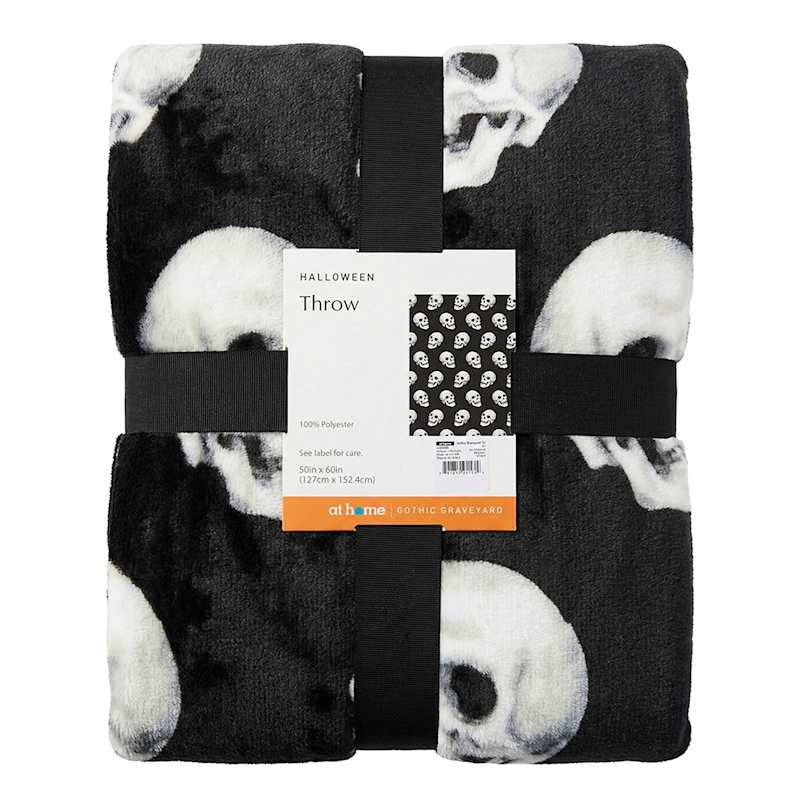 Black & White Skull Repeat Throw Blanket, 50x60 | At Home