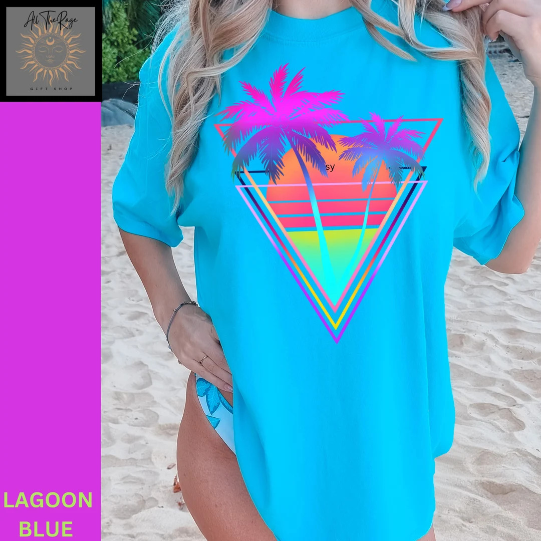 Neon Shirt Comfort Colors Shirt 80's Vintage Palm Tree Beach Tee Gifts For Her Womens Shirt Trend... | Etsy (US)