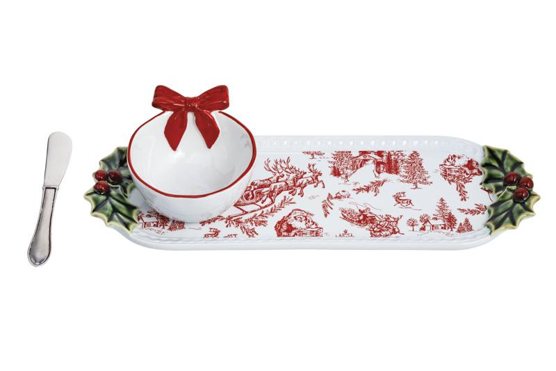 Holly And Bow Dip And Tray Set | Mud Pie