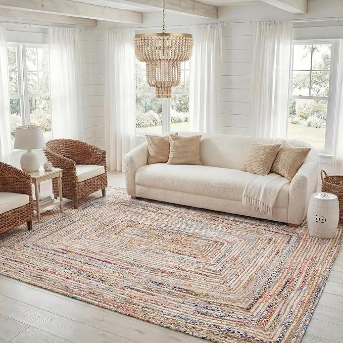 SAFAVIEH Area Rug 8x10 - Cape Cod Collection - Large - Beige & Multi, Handmade Jute & Cotton, Wov... | Amazon (US)