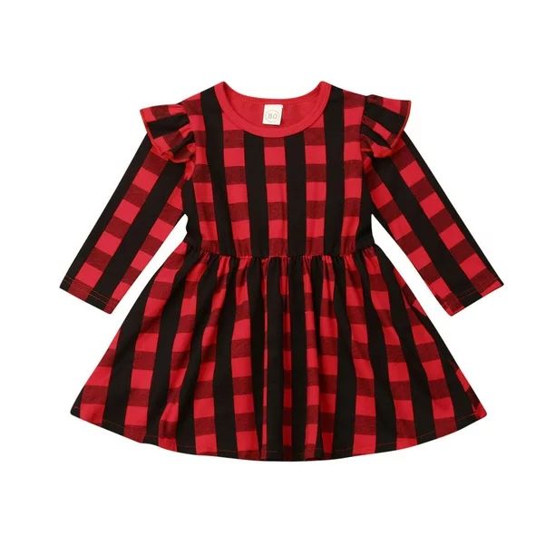 Lookwoild Kids Toddler Baby Girl Red Plaids Christmas Dress Princess Party Tutu Dress | Walmart (US)
