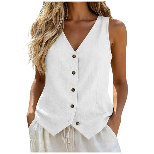 Attine Vest Tops for Women Cotton Linen Summer Womens Top White Small | Amazon (US)