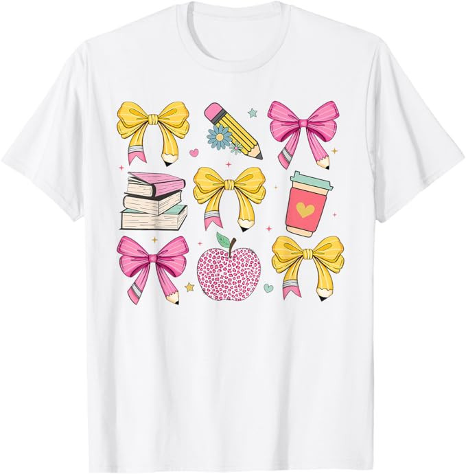 Apple Coquette Bow Books First Day of School Back to School T-Shirt | Amazon (US)