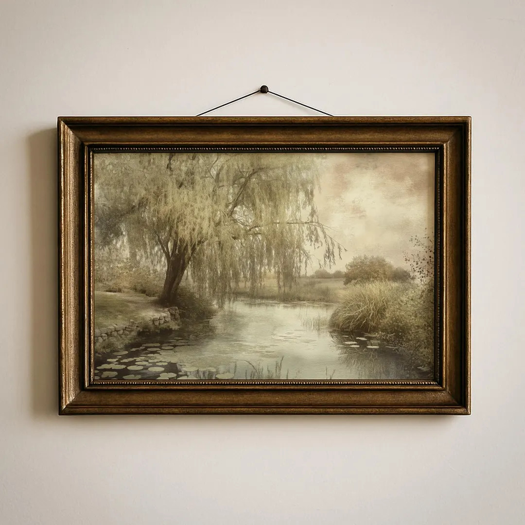 Vintage Willow Tree Print: Pastoral Landscape Wall Art, Rustic Country Decor - Etsy | Etsy (US)
