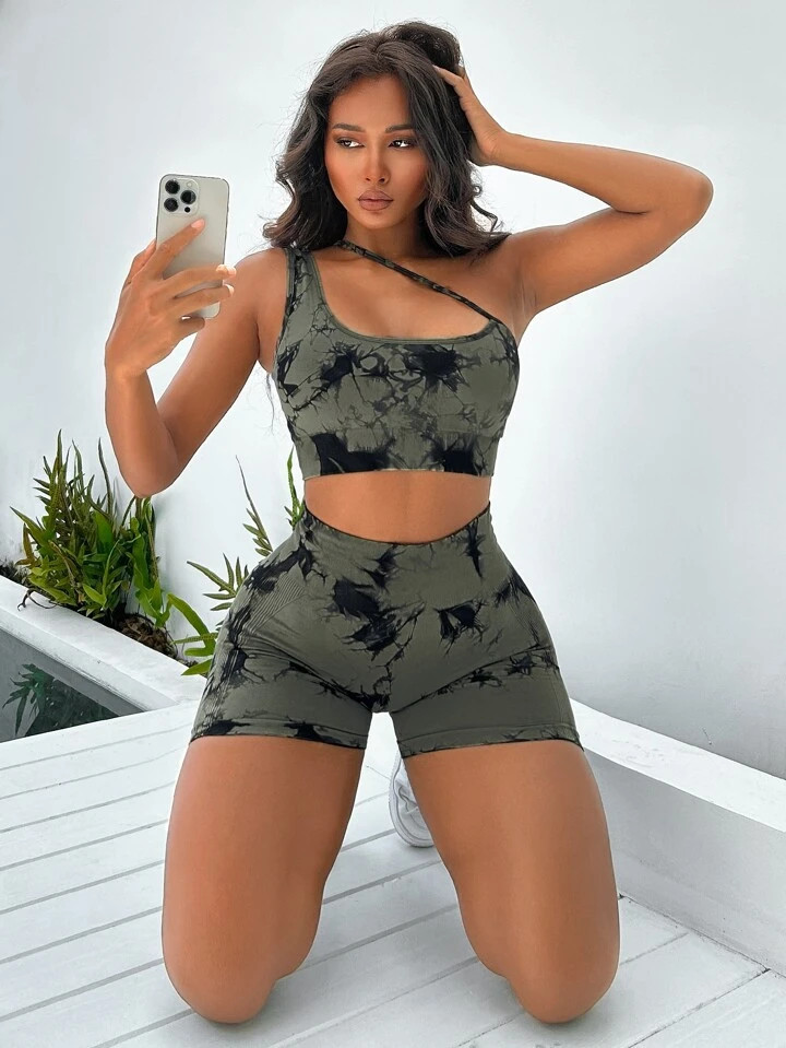 Yoga Trendy Seamless High Stretch Tie Dye Sports Set | SHEIN