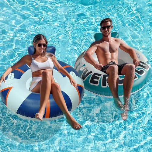 2 Packs Inflatable Pool Floats Adult Tube Floaties for Floating Pool Chair Float Lounger Floats Raft with Cup Holder | Amazon (US)