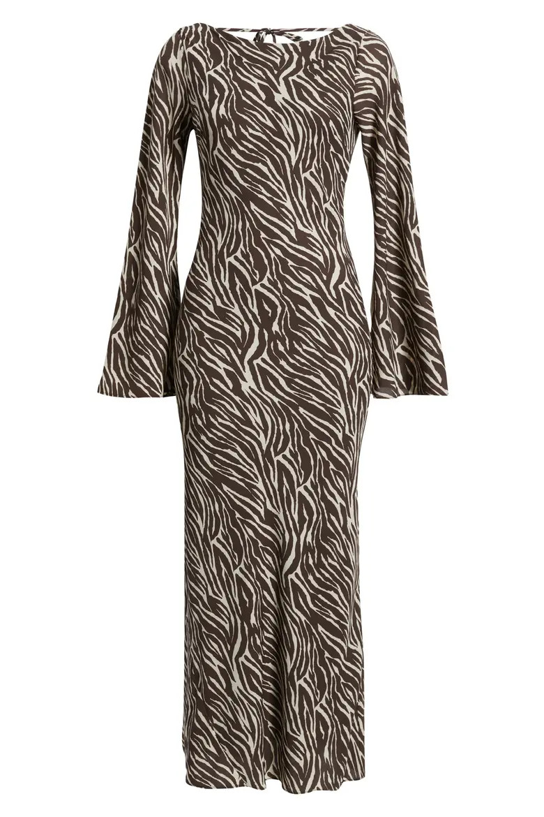 Print Long Sleeve Drape Back Dress (Women) | Nordstrom | Nordstrom