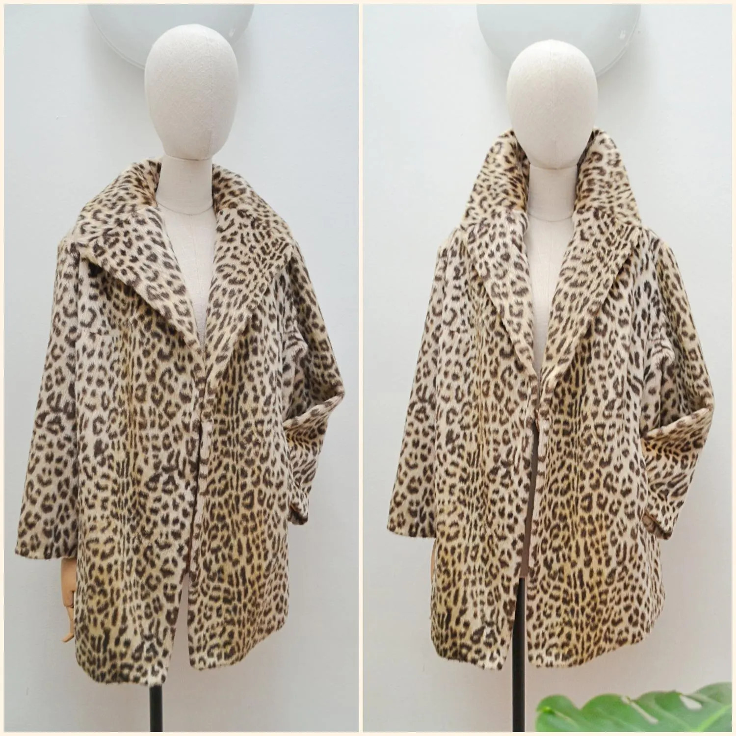 1960s Leopard print faux fur coat, 60s Loose animal printed long jacket, Big collar daywear - M L | Etsy (US)