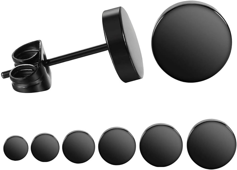 LIEBLICH Black Round Stud Earrings Set Stainless Steel Ear Studs for Men Women 6 Pairs 3mm-8mm ... | Amazon (US)