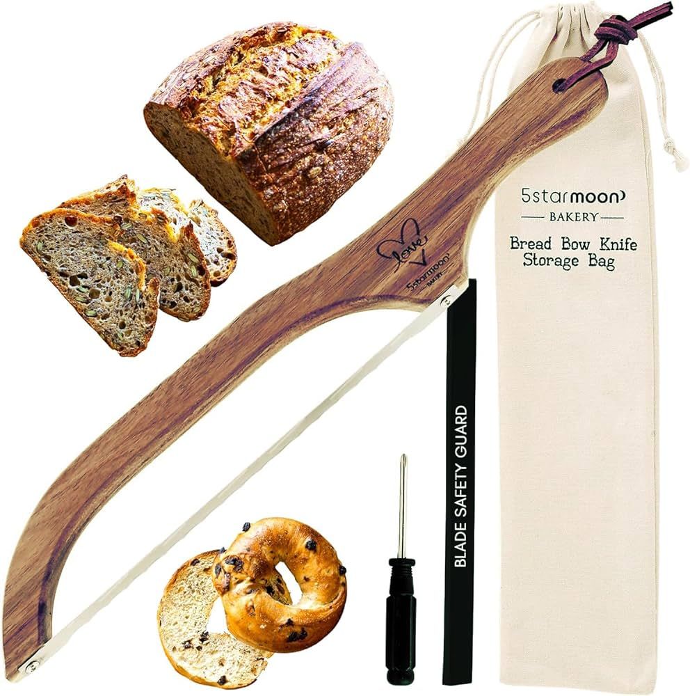 RIGHT HANDED US DESIGNED- Wooden Bread Bow Knife -Serrated Knife - Wooden Handle Bread Knife with... | Amazon (US)