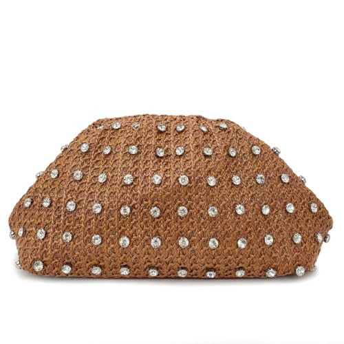 Straw Clutch Purses for Women Rhinestone Woven Purse, Stylish Straw Beach Bag for Summer Vacation (Brown) | Amazon (US)
