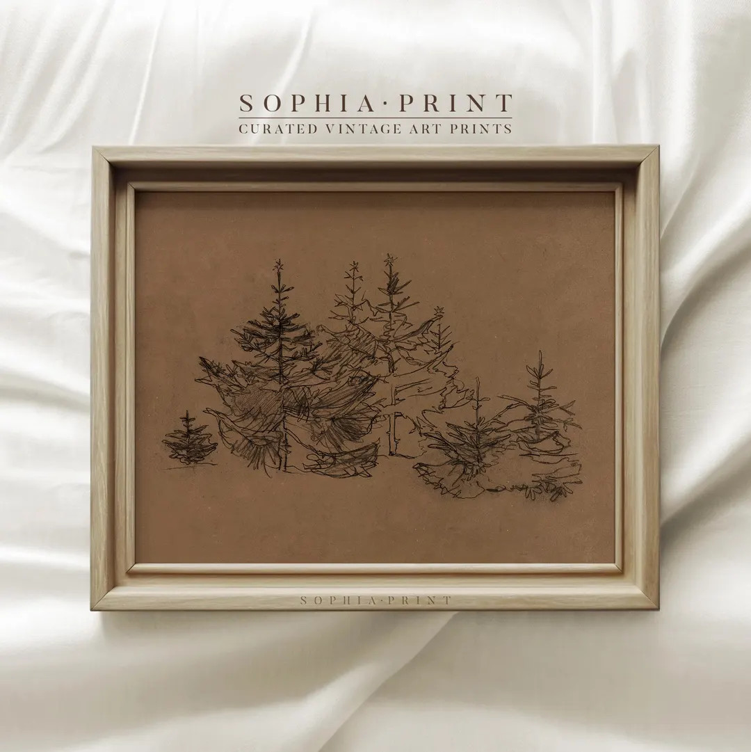 Pine Tree Sketch Art Print, Tree Drawing Art Print, Christmas Tree Sketch Art, Natural Drawing Ar... | Etsy (US)