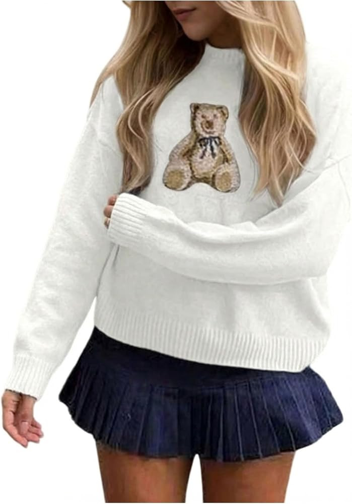 Verdusa Women's Cute Cartoon Crewneck Sweater Long Sleeve Drop Shoulder Casual Loose Pullovers | Amazon (US)