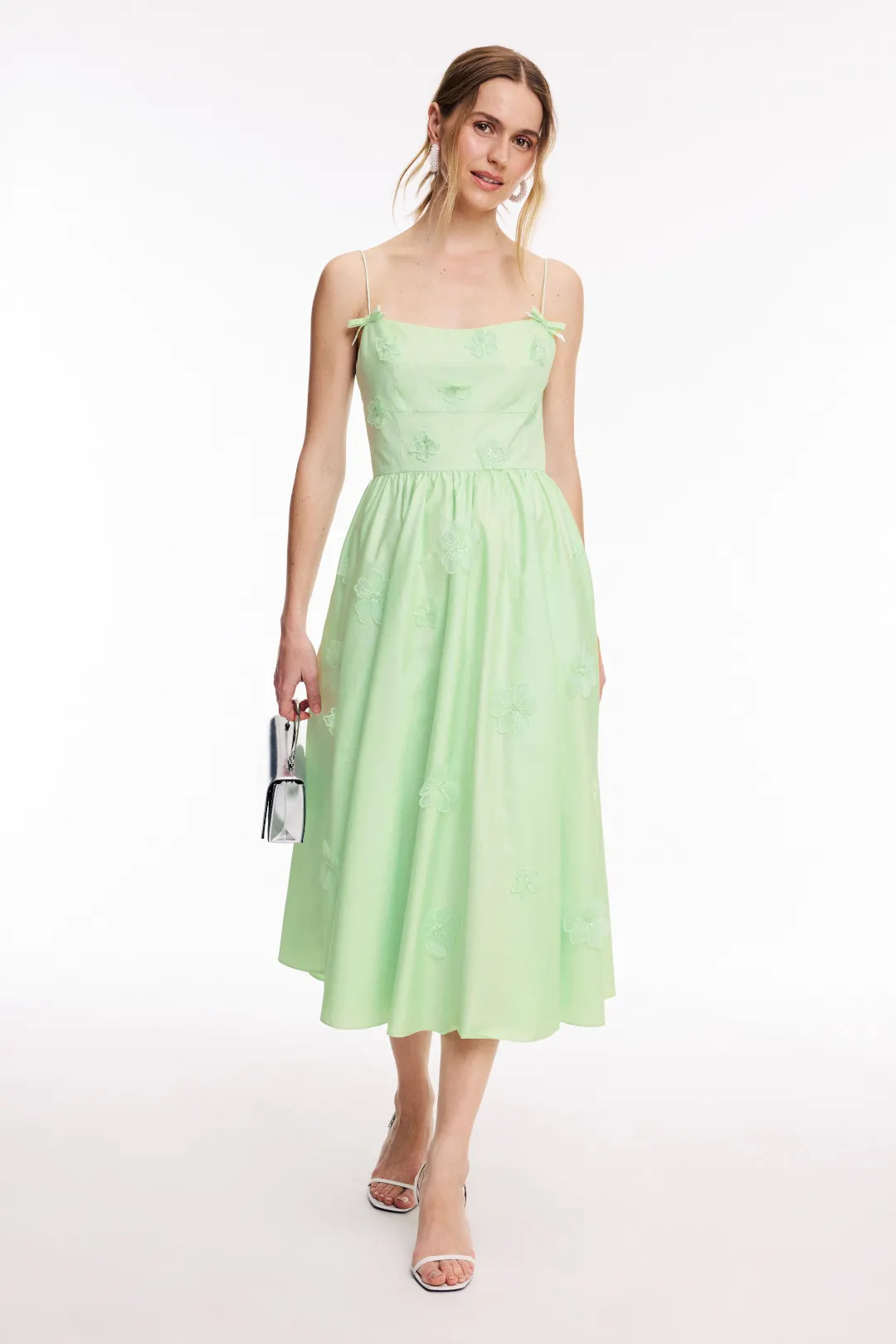 Green Cotton Flower Midi Dress | Rent the Runway