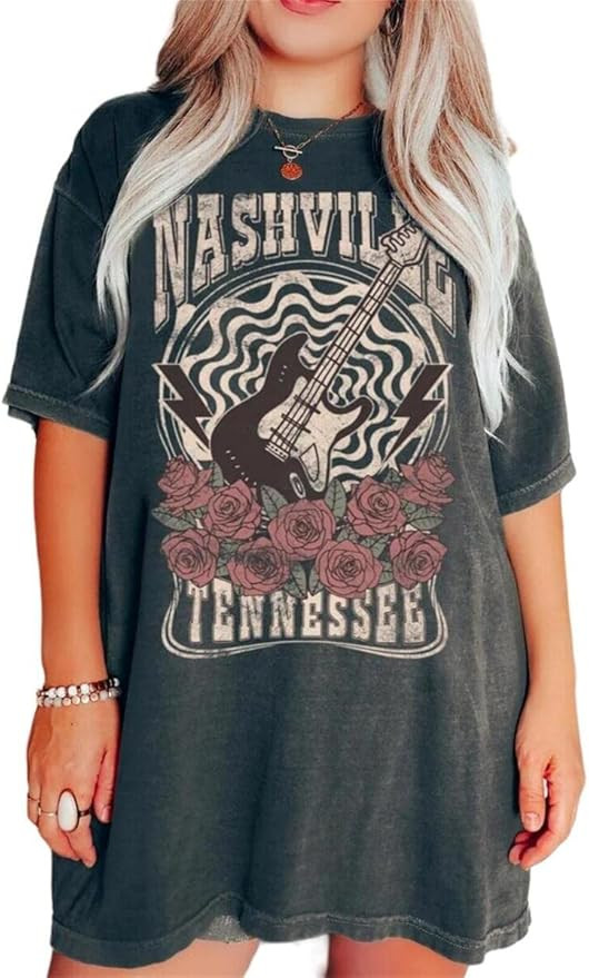 Oversized Nashville Shirts Women Country Music Concert Outfits Casual Rock Band Graphic Tee Tops ... | Amazon (US)