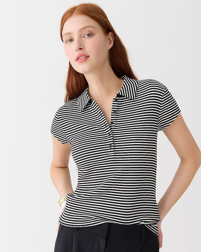 Short-sleeve henley polo in striped vintage rib | J.Crew US