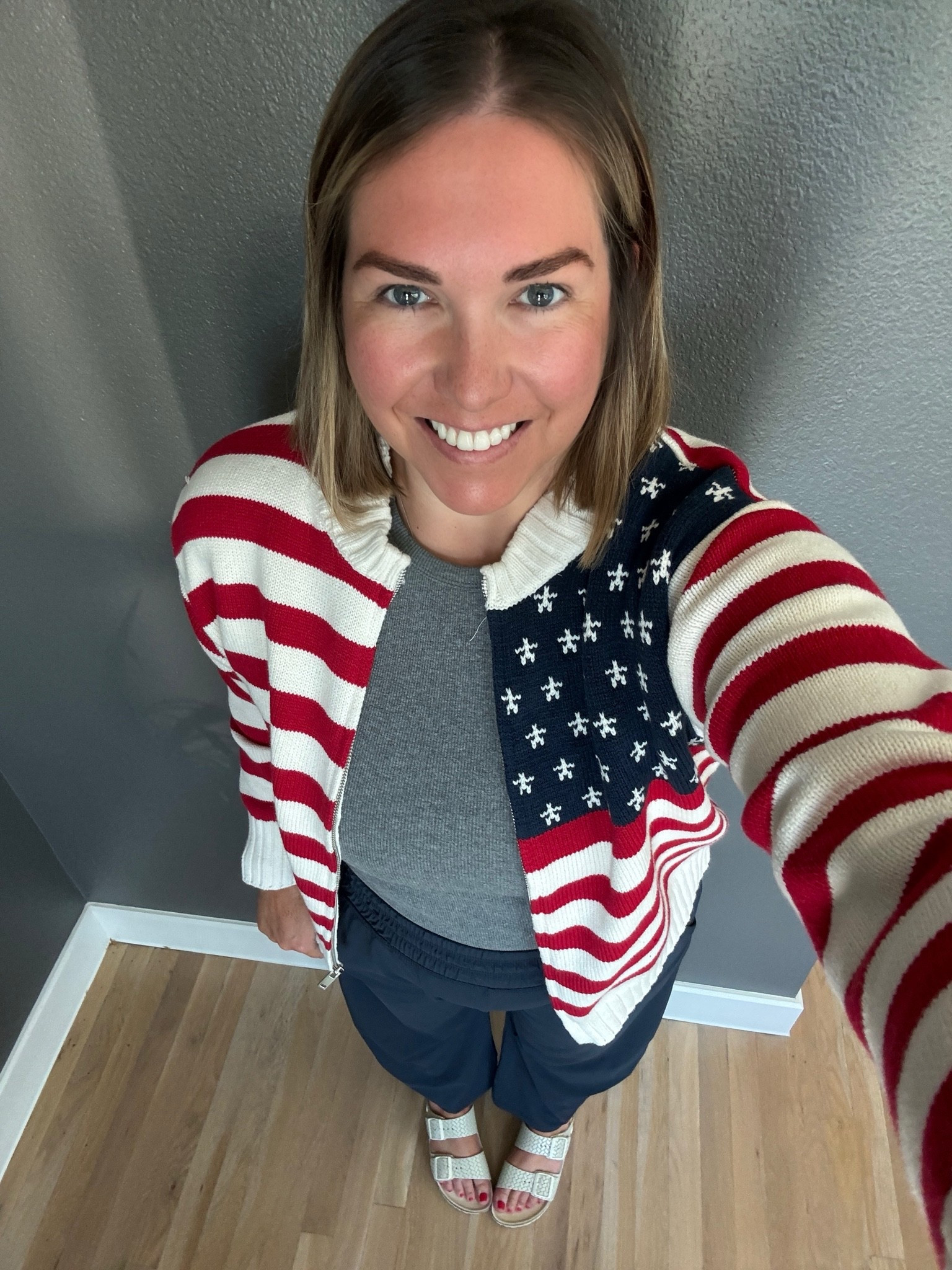 Travelling to Oregon for the last family wedding this weekend. I didn’t get to wear this flag sweater in Texas so I figured it’s still July and the perfect time to wear it. I love the fabric on these pants for travel. They wear so well and are cool in the heat.

#LTKootd #LTKSeasonal #LTKMidsize