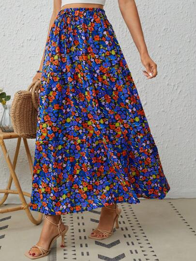 SHEIN VCAY Allover Floral Print Ruffle Hem Skirt | SHEIN