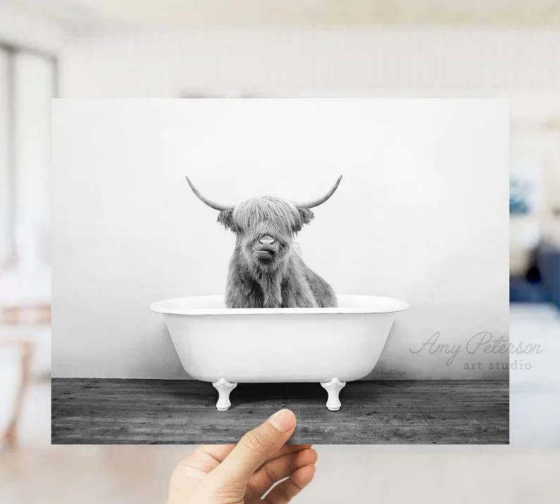 Highland Cow in a Vintage Bathtub Rustic Bath Style in Black | Etsy | Etsy (US)
