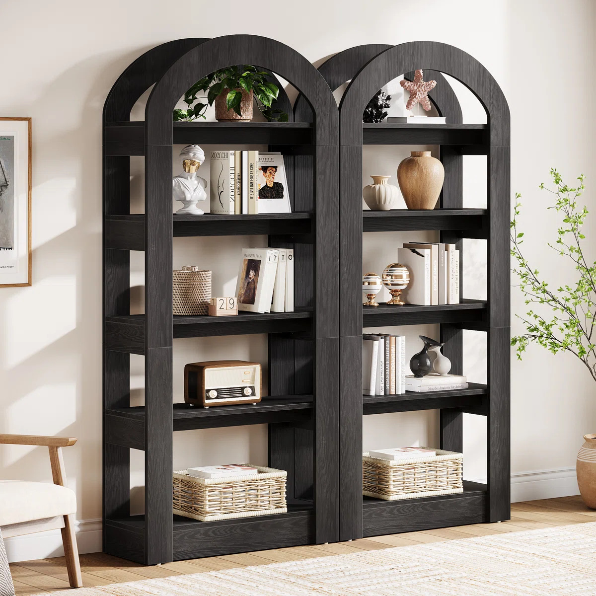 70.9" Tall Arched Bookcase Set (set Of 2), Modern 5-tier Open Bookshelf For Home Office, Bedroom,... | Wayfair North America