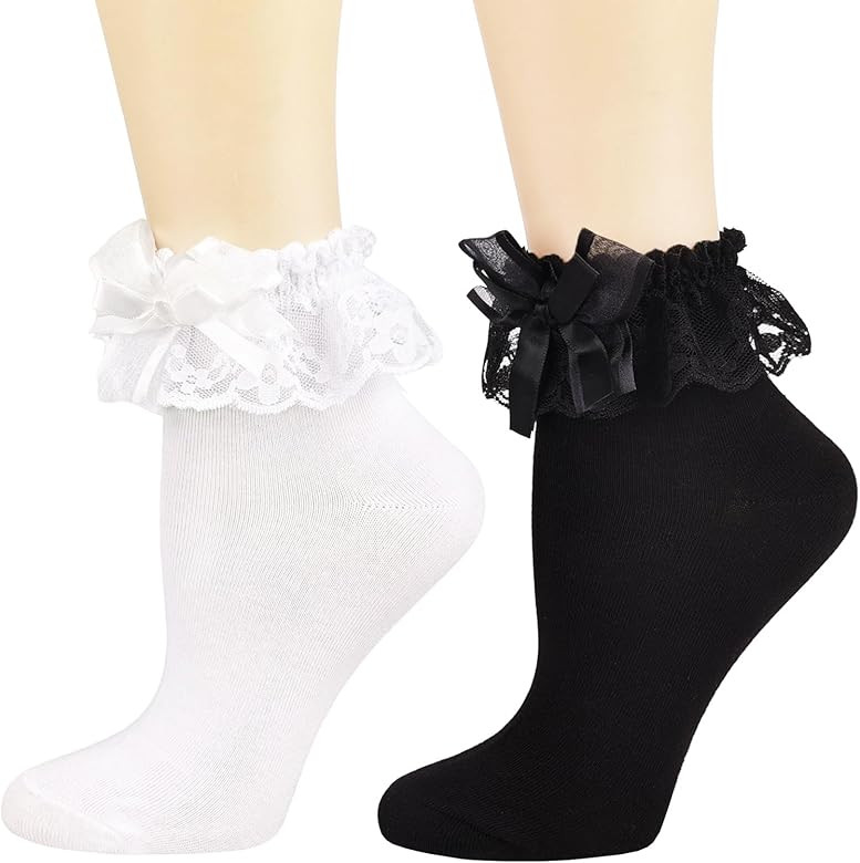 BIVOLU Womens Ankle Socks Lace Ruffle Frilly Cotton Cute Princess Ankle Dress Lace Socks for Girl... | Amazon (US)