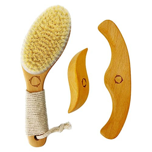 Dry Brushing Body Brush for Lymphatic Drainage-Vegan Dry Brush with Contoured Non-Slip Handle +Wood Therapy Massage Tools. Maderoterapia Kit, Gua Sha, Anti-Cellulite, Body Sculpting, Sensitive Skin | Amazon (US)