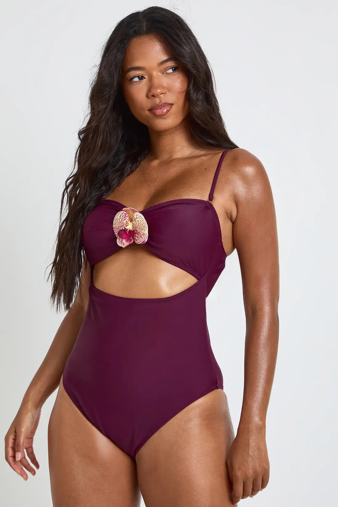 Purple Orchid Detail Cut Out Swimsuit | Boohoo | Boohoo.com (UK & IE)