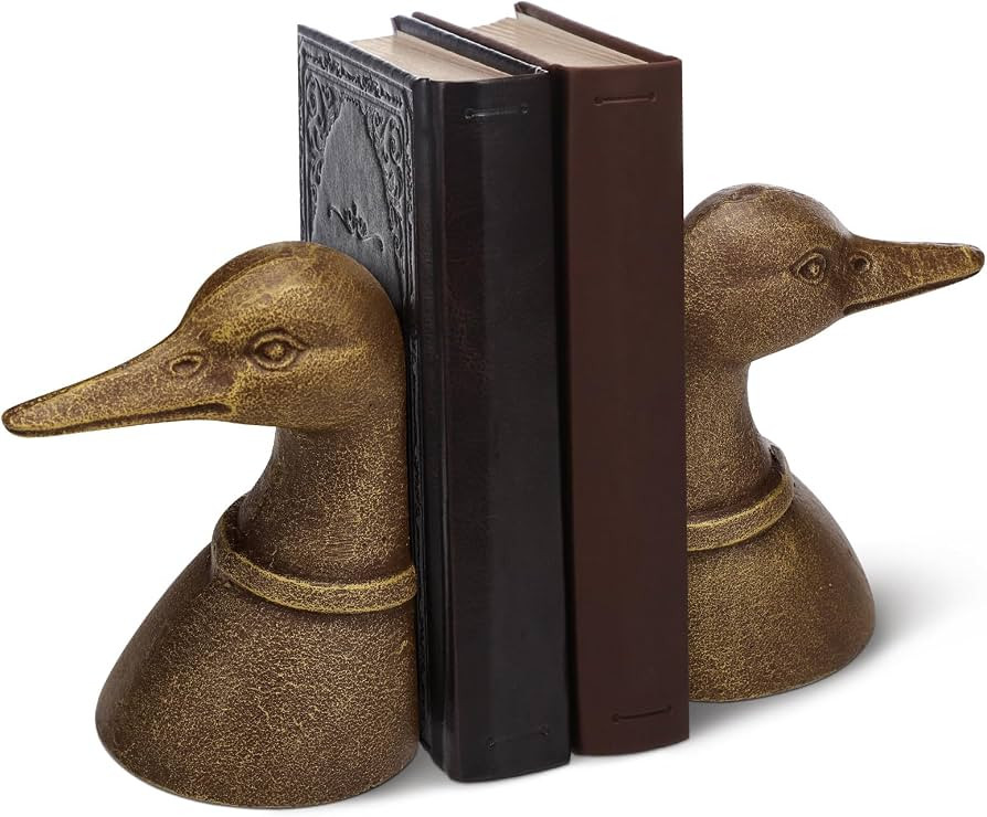 Vintage Brass Color Decorative Distressed Cast Metal Duck Head Bookends, Metal Duck Book Ends for... | Amazon (US)