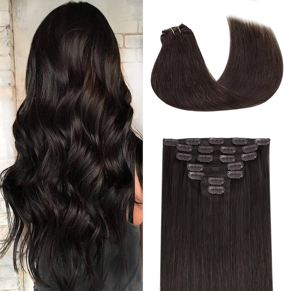 GOO GOO Clip in Hair Extensions Real Human Hair Dark Brown Remy Extensions | Amazon (US)