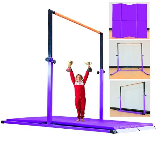 MARFULA 5FT Gymnastic Bar with Mat Set Gymnastics Horizontal Bar Gymnastics Kip Bar Purple Bar for Kids Home Use | Amazon (US)