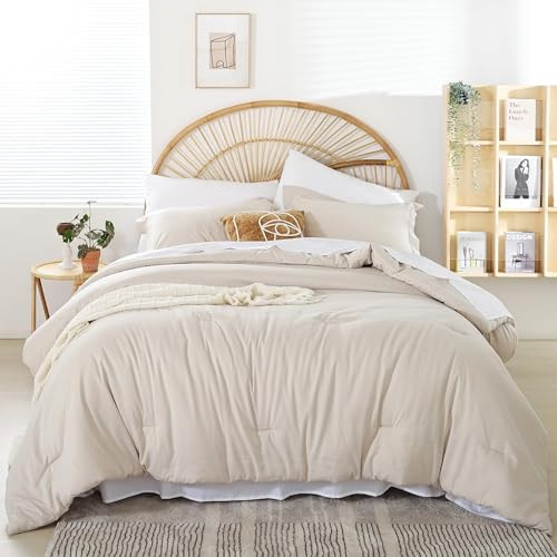 weigelia Twin Comforter Set 5 Pieces Beige Bed in A Bag Soft Queen Bedding Set Lightweight Comforter Set for Women and Men（Comforters, Flat & Fitted Sheets, Pillowcases & Shams） | Amazon (US)