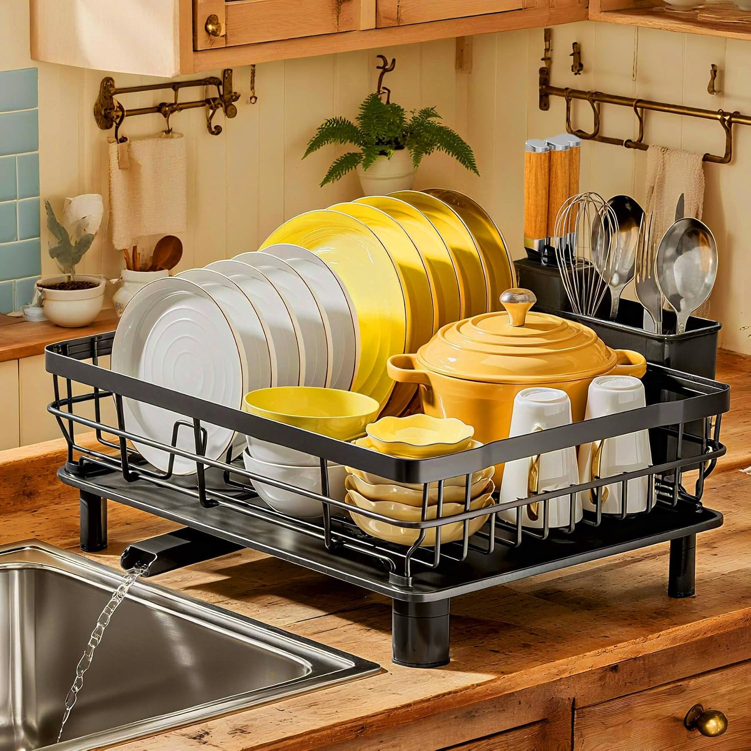 Dish Drying Rack with Drainboard for Kitchen Counter, Black | Amazon (US)