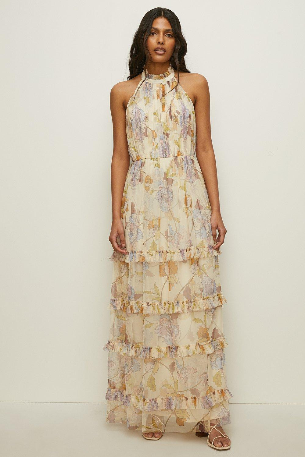 Pastel Floral Halter Tiered Maxi Dress | Oasis UK & IE 