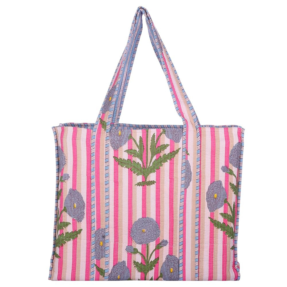 KLAVATE Women Handblock Lightweight Travel Bag Purse Cotton Shoulder Tote Bag For Shopping Grocer... | Amazon (US)