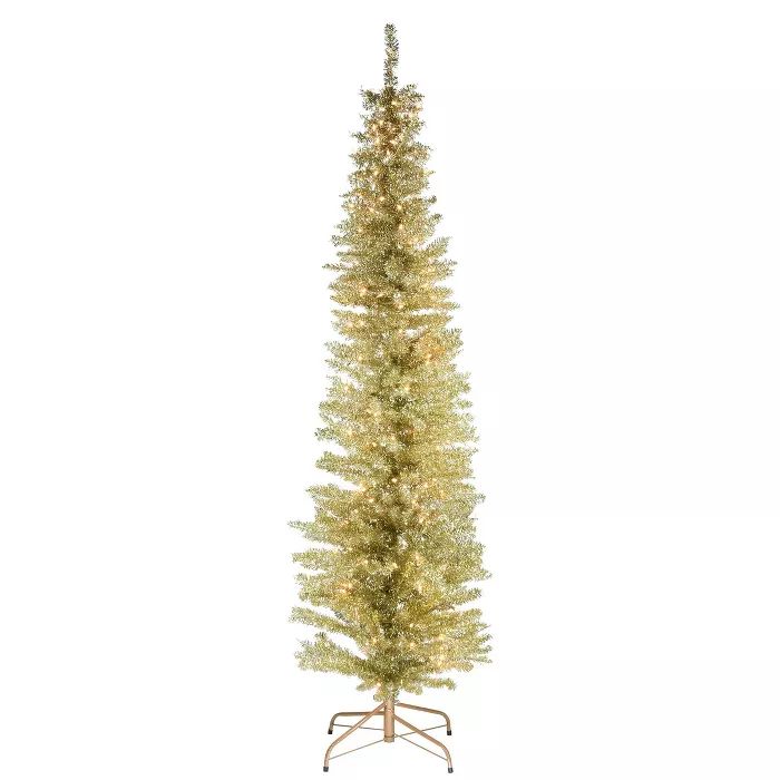 6ft National Christmas Tree Company Champagne Tinsel Artificial Pencil Christmas Tree 150ct Clear | Target